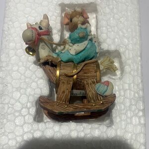 Enesco Mouse on Rocking Horse Figurine - Teal and Brown